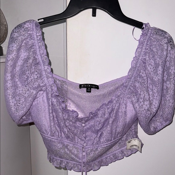 Blue Blush Tops - Blue Blush Lilac Lace Puff Sleeve Blouse